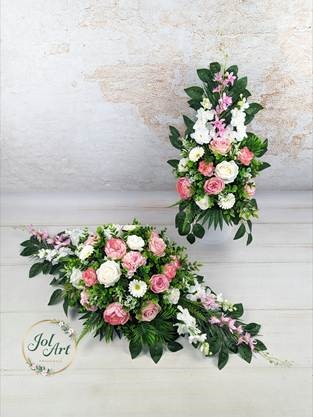 KOMPLET: KOMPOZYCJA NA PŁYTĘ Z BUKIETEM DO WAZONU NA CMENTARZ