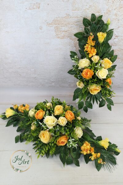 KOMPLET: KOMPOZYCJA NA PŁYTĘ Z BUKIETEM DO WAZONU NA CMENTARZ