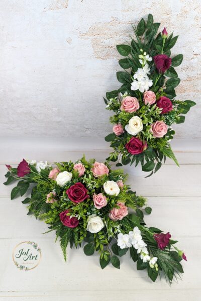 KOMPLET: KOMPOZYCJA NA PŁYTĘ Z BUKIETEM DO WAZONU NA CMENTARZ