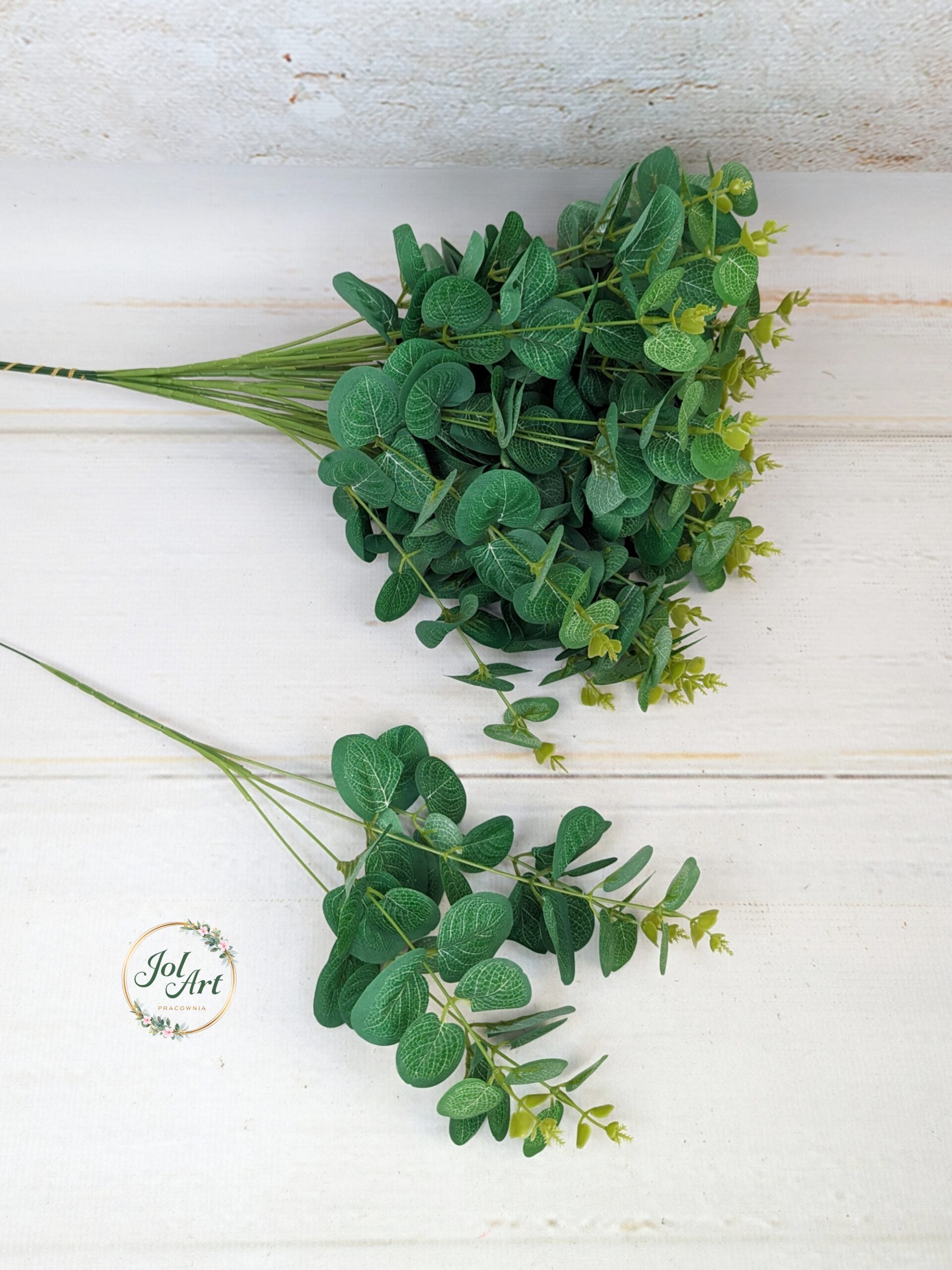 EUKALIPTUS gałązka zielona sztuczna do kompozycji stroików dekoracji 1 szt - obrazek 2