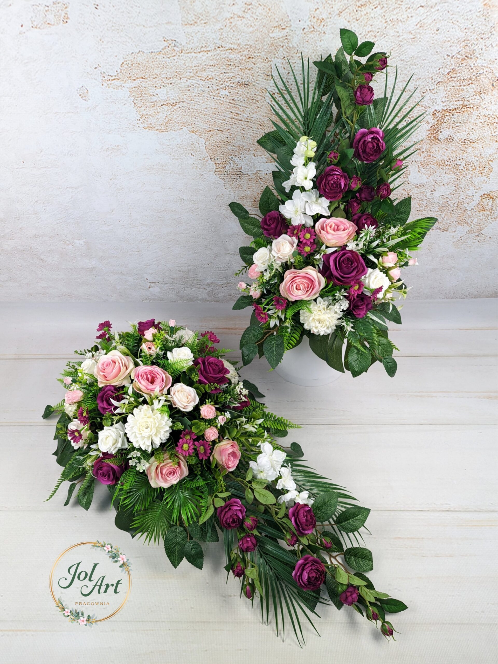 KOMPLET : KOMPOZYCJA NA PŁYTĘ Z BUKIETEM DO WAZONU NA CMENTARZ - obrazek 4