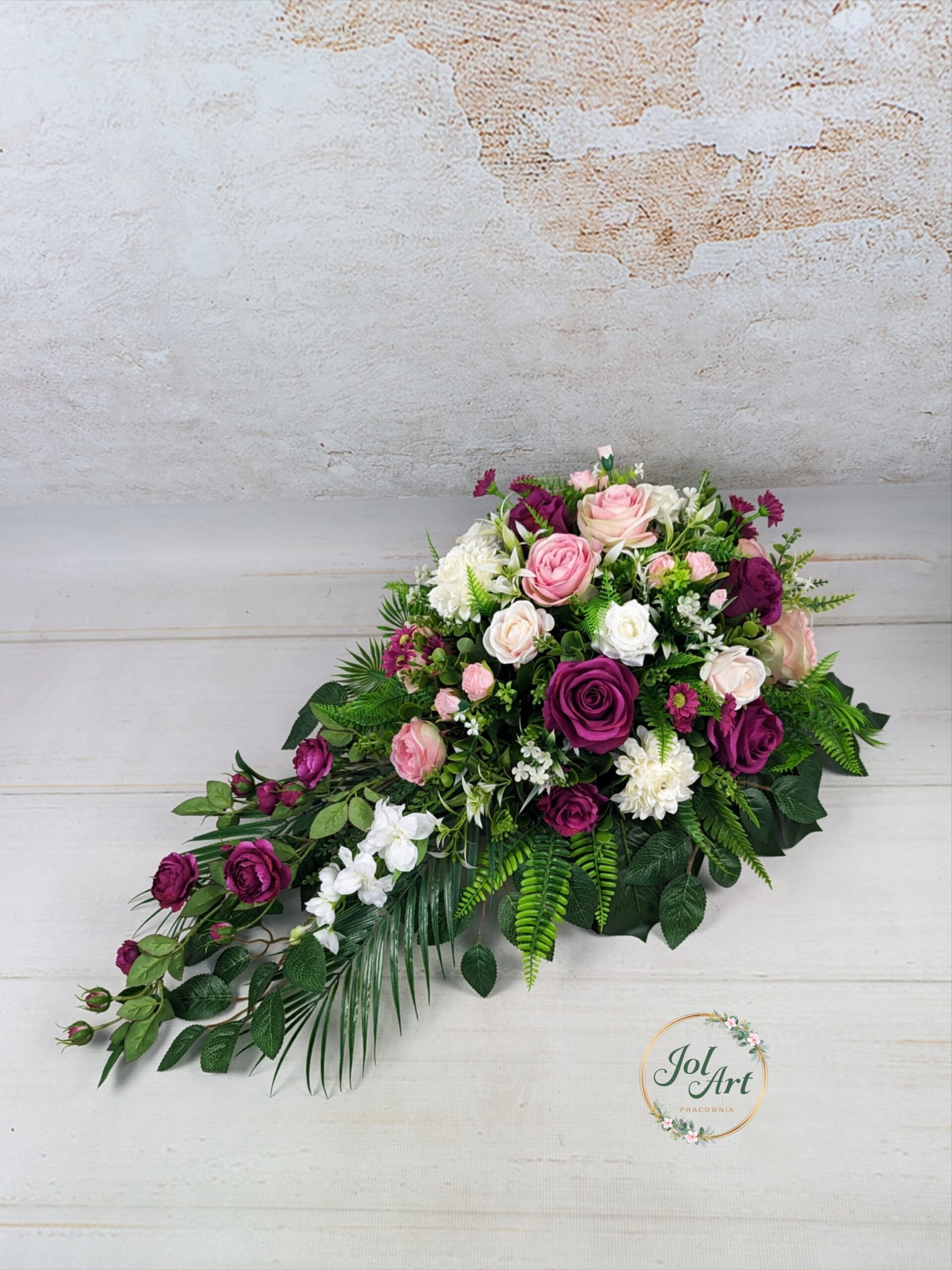 KOMPLET : KOMPOZYCJA NA PŁYTĘ Z BUKIETEM DO WAZONU NA CMENTARZ - obrazek 2