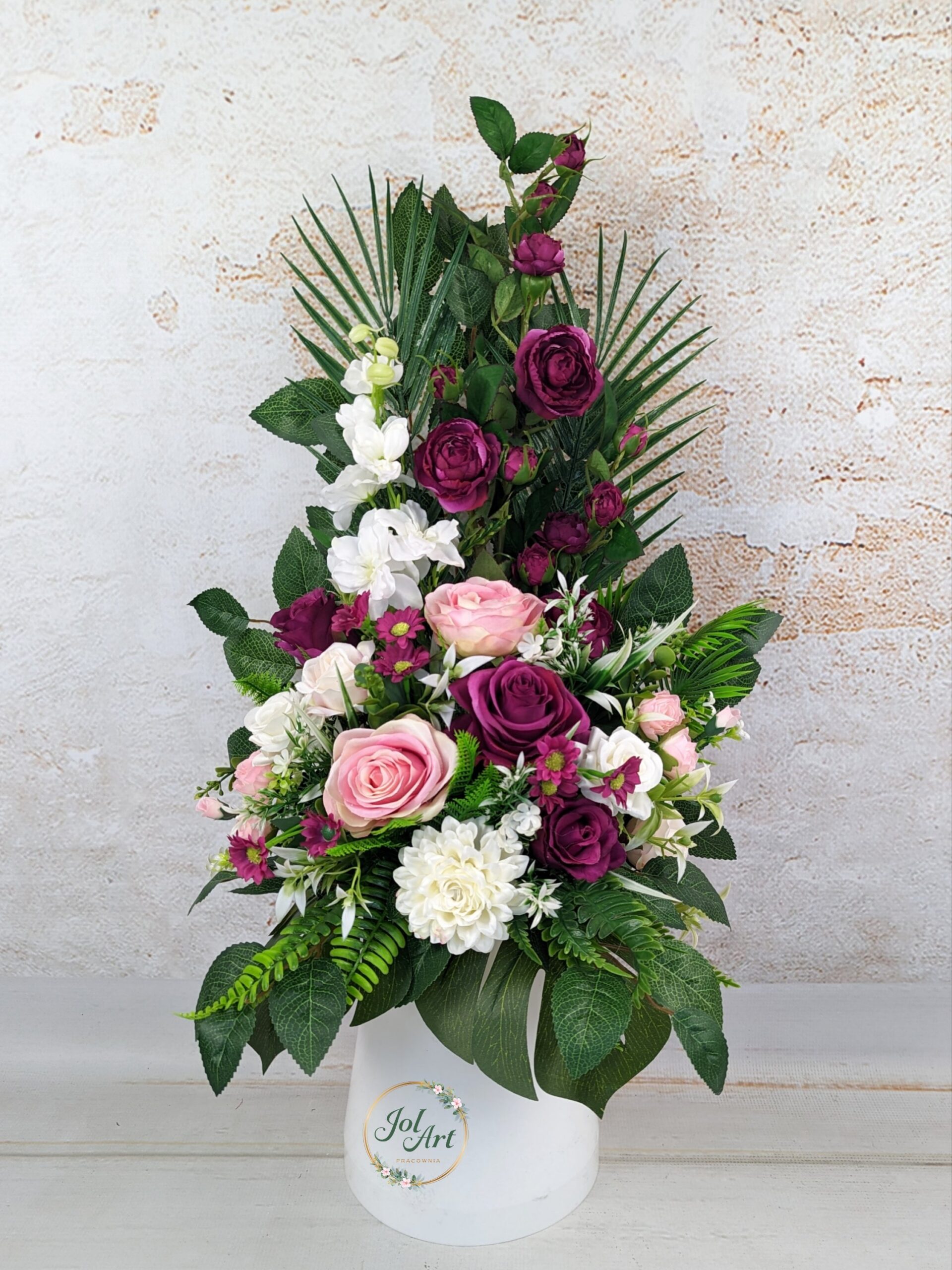 KOMPLET : KOMPOZYCJA NA PŁYTĘ Z BUKIETEM DO WAZONU NA CMENTARZ - obrazek 3