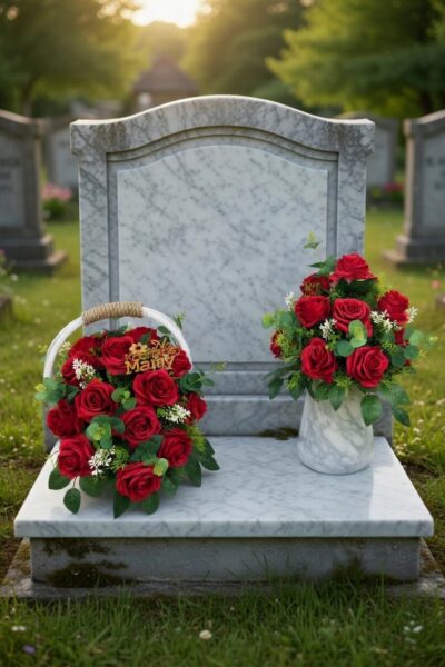 KOMPLET NA DZIEŃ MAMY: KOMPOZYCJA NA PŁYTĘ Z BUKIETEM DO WAZONU NA CMENTARZ