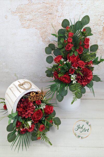 KOMPLET NA DZIEŃ MAMY: KOMPOZYCJA NA PŁYTĘ Z BUKIETEM DO WAZONU NA CMENTARZ