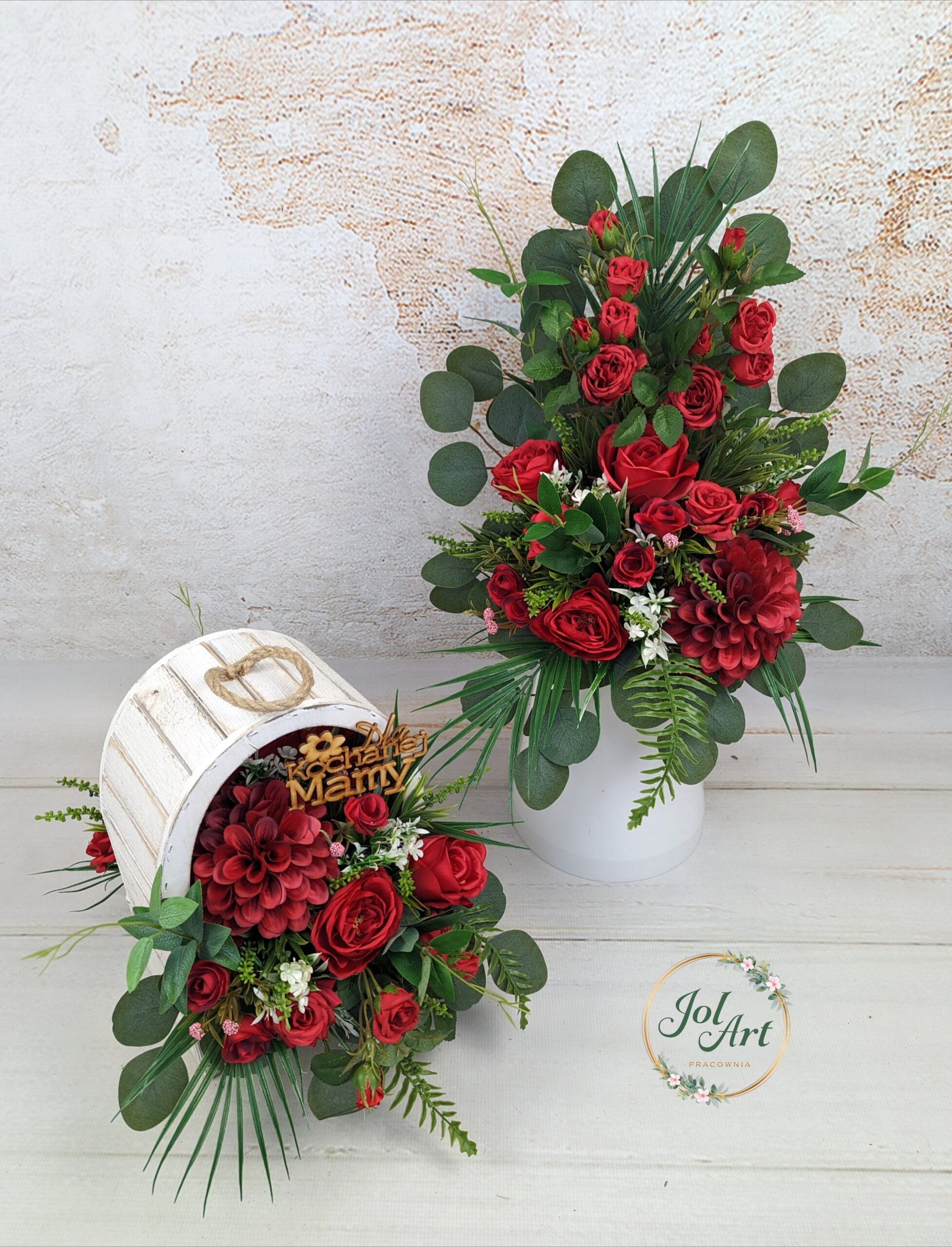 KOMPLET NA DZIEŃ MAMY: KOMPOZYCJA NA PŁYTĘ Z BUKIETEM DO WAZONU NA CMENTARZ